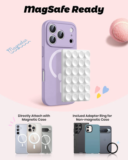 amBand Magnetic Suction Mirror Window Phone Holder, Sticky Grip Double Sided Mount for iPhone, Gym Bathroom Kitchen, Hands-Free for Makeup FaceTime Shower Viewing with MagSafe Accessories, Frost White
