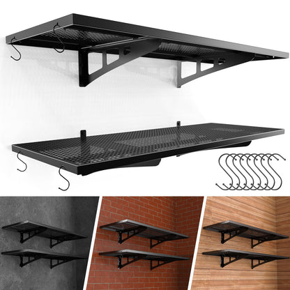 ZUCIRE 2-Pack Garage Wall Shelving, 1.5 x 4 FT Heavy Duty Wall Mounted Garage Storage Shelves, 500 lbs Capacity Metal Garage Rack with 8 Hooks, Hanging Storage Shelf for Tools, Bins and Equipment
