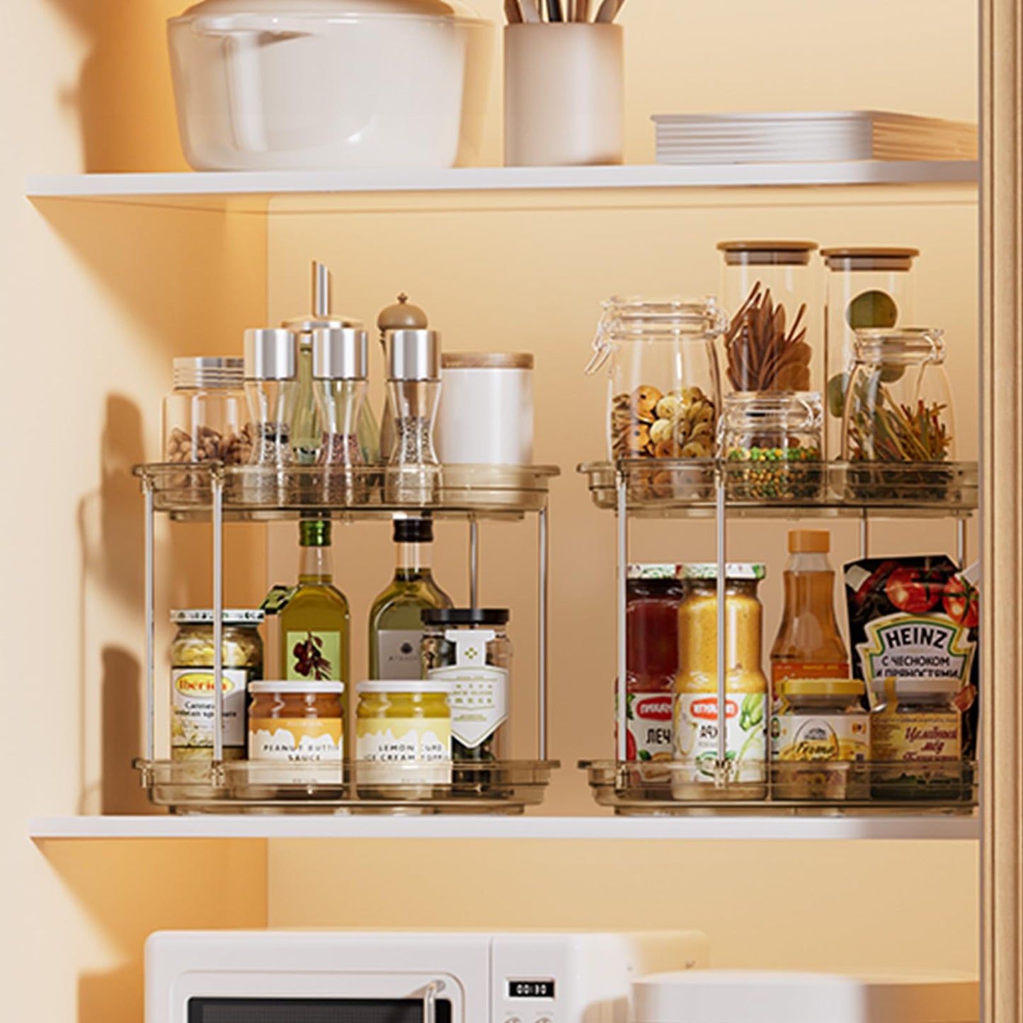 LAMU 2 Tier Lazy Susan Turntable Organizer 9.25'' Rotating Spice Rack Organization for Cabinet, Kitchen, Pantry, Countertop, Bathroom, Vanity, Medicine Cabinet Organizer, Clear