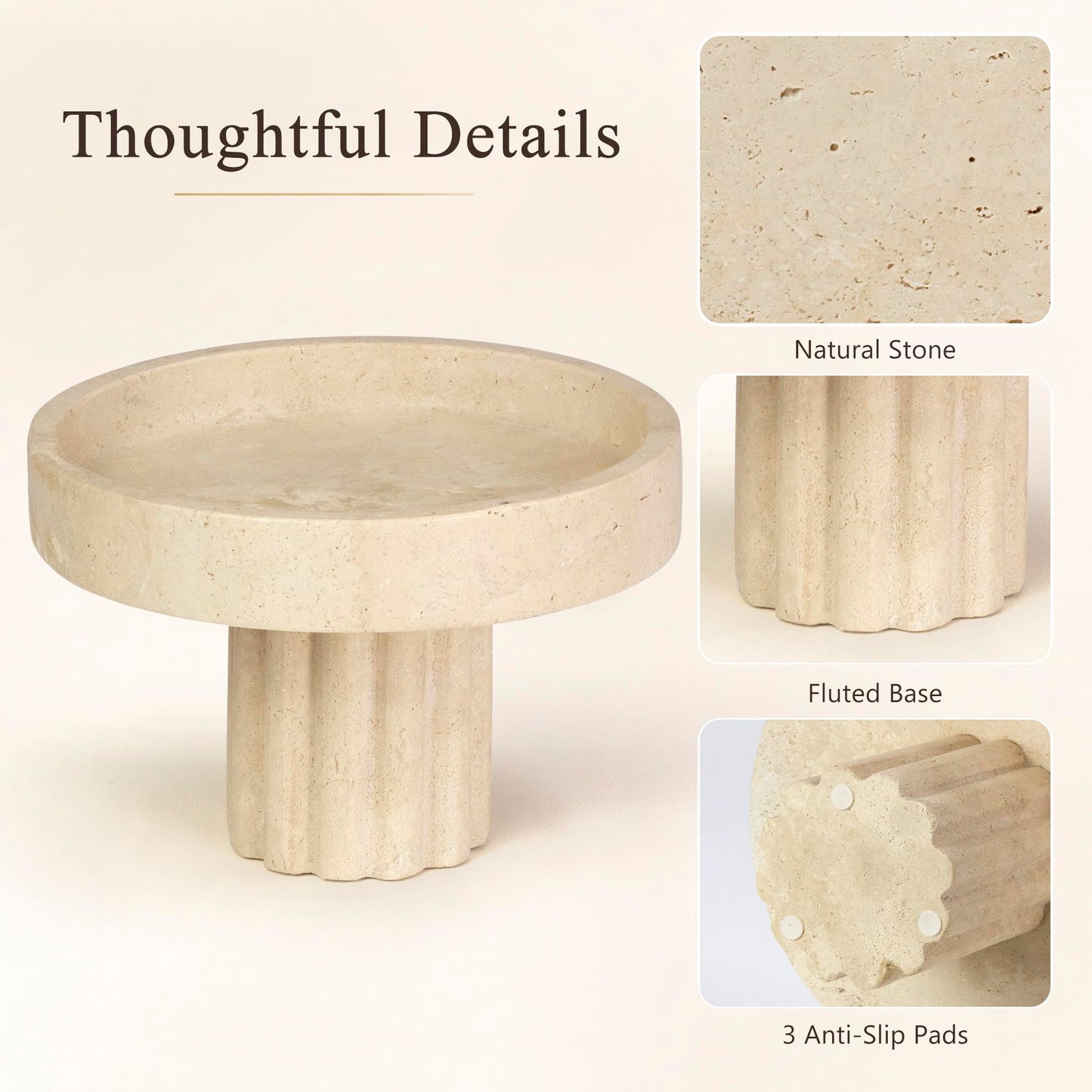 YMXYJM,Travertine Decorative Tray,Pedestal Display Stand,Beige