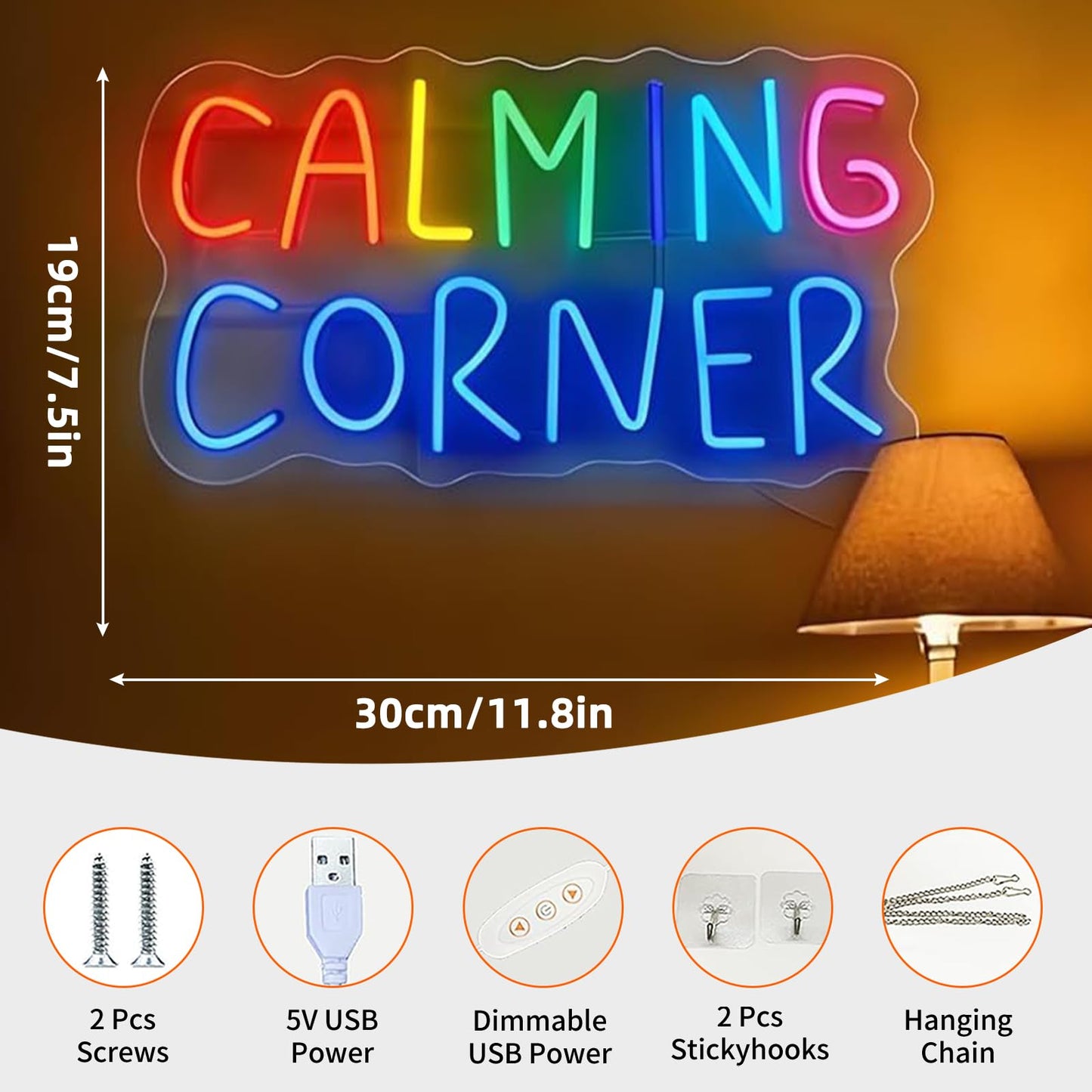 Calming Corner LED Neon Sign - USB Powered Dimmable Neon Light Wall Art for Classroom School Office Bedroom Home Relaxation Area Wall Table Decor 11.8 x 7.5 In