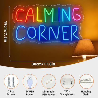 Calming Corner LED Neon Sign - USB Powered Dimmable Neon Light Wall Art for Classroom School Office Bedroom Home Relaxation Area Wall Table Decor 11.8 x 7.5 In