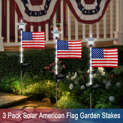 4th of July Decorations Outdoor,3 Pack American Flag for Outside Garden Stakes,Patriotic Solar Lights Outdoor Pathway,Yard,Lawn,National Day