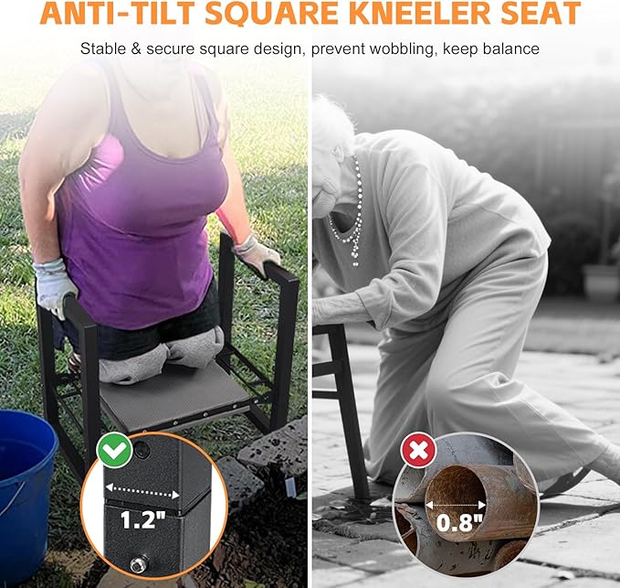 Garden Kneeler and Seat Heavy Duty 500lbs, Anti-Tip Gardening Stools with 10.5” Widen Kneeling Pad for Seniors Gardeners, 2 in 1 Garden Bench for Kneeling and Sitting