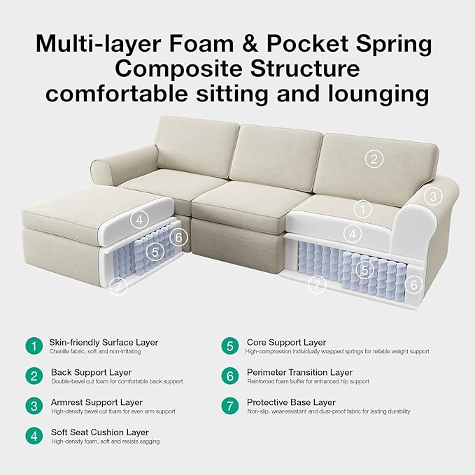 Novilla 108" Modular Sectional Sofa, Modular Sectional Couches