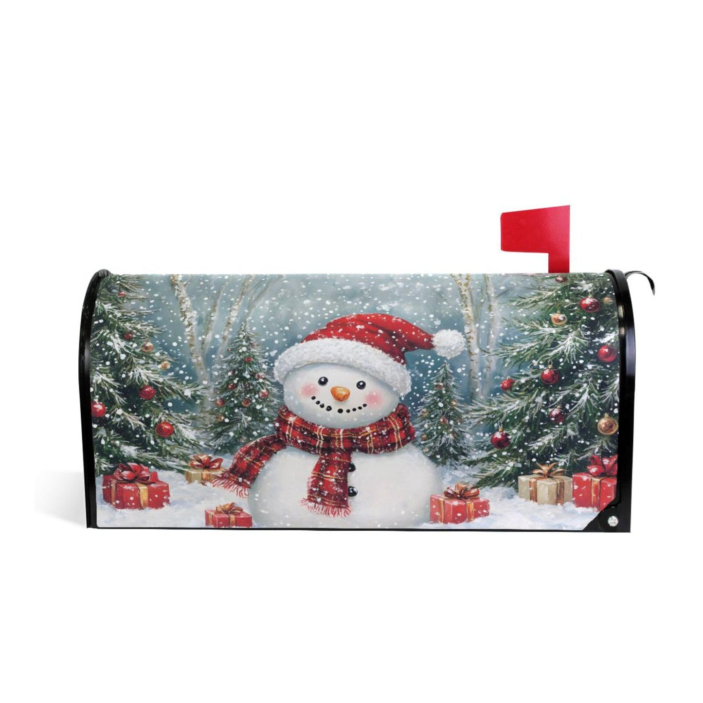 ALAZA Winter Snowman Merry Christmas Tree01 Magnetic Mailbox Cover MailWraps Garden Yard Home Decor for Outside Oversized-25.5" x20.8"