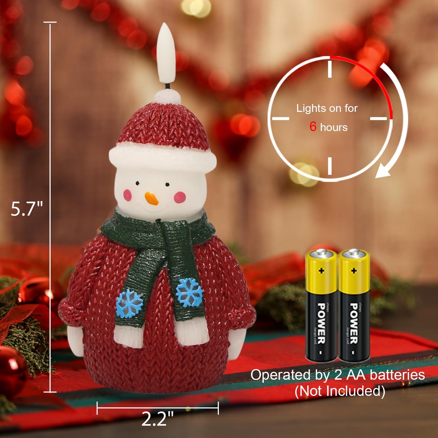 DRomance Snowman Flameless Flickering Candle Battery Operated with 6 Hour Timer Real Wax Hand-Painted LED Pillar Candle 3D Wick Indoor Christmas Holiday Decor(Sweater, 2.2" D x 5.7" H)