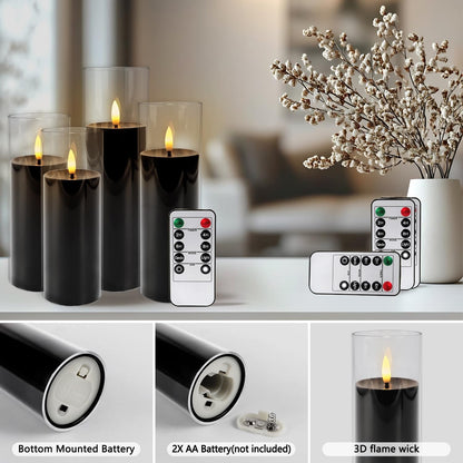 Grcdoyvl 24-Pack Black Flameless LED Candles for Daily Home & Christmas Decor - Realistic Flickering Black Acrylic Pillars with Remote Timer, Perfect for Dining Table, Bedroom, Winter Mantel, Weddings