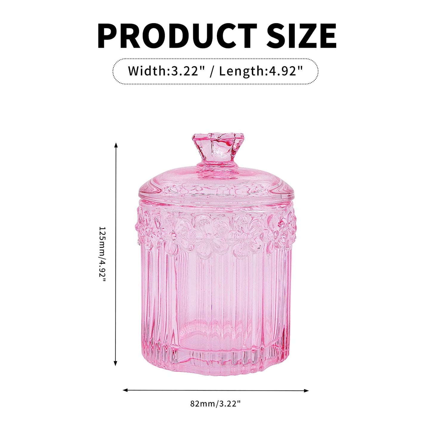 2 Pack Qtip Holder Glass Bathroom Storage Canisters for Cotton Rounds, Apothecary Jars with Lids, Cute Crystal Beauty Eggs Makeup Pads Dispenser, Candy Container Floss Organizers (Pink)