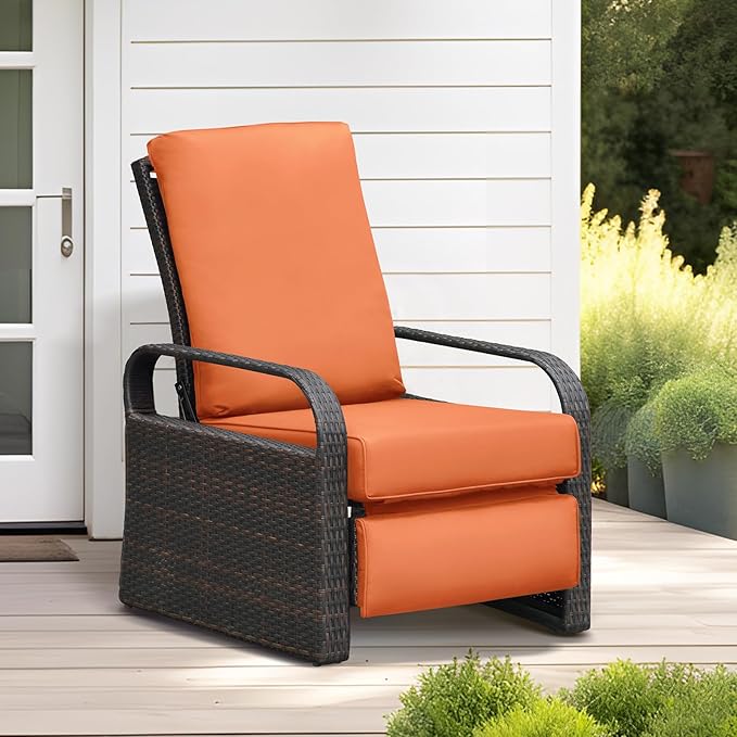 ART TO REAL Automatic Adjustable Patio Recliner Chair Relaxing Sofa Outdoor Wicker Armchair Furniture Aluminum Frame Lounge with Soft Thicken Cushion