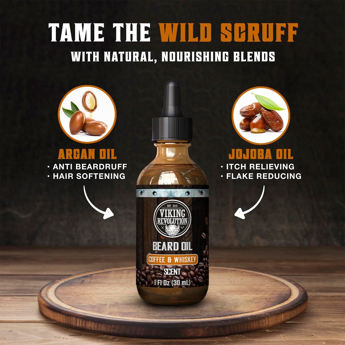 Viking Revolution Sandalwood Beard Oil for Men - Natural Mens Beard Oil with Argan Oil and Jojoba Oil - Beard Softener, Strengthens and Moisturizes - Beard Conditioner for Men (Sandalwood, 1 Pack)