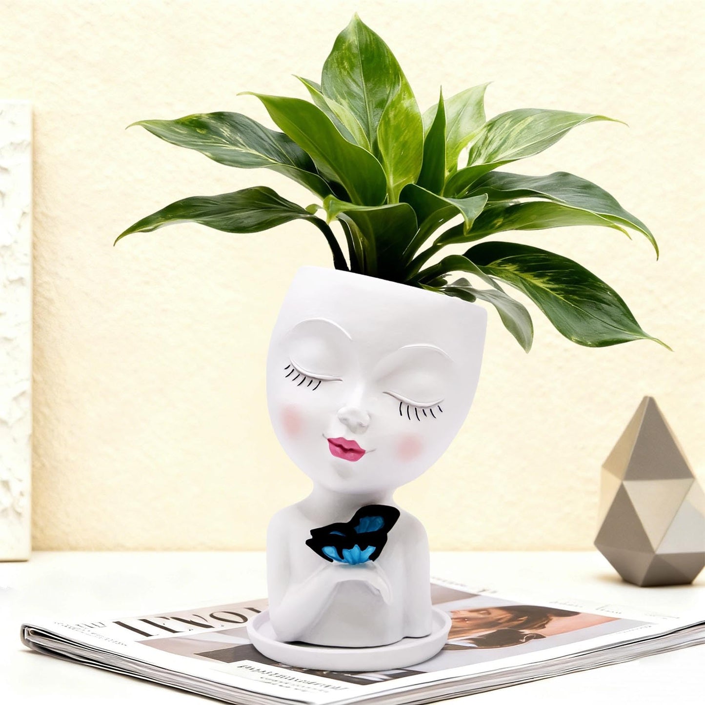 Toparad Cute Face Planter Pot for Indoor Outdoor, Smily Resin Flower Head Pots for Plants with Drainage Hole, Unique Succulent Spider Plant Pots Gift IdeaI for Mothers Day Appreciation Christmas