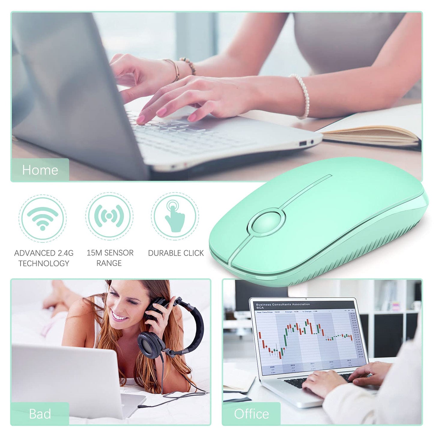 VssoPlor Wireless Mouse, 2.4G Slim Portable Computer Laptop Mouse with Nano Receiver Quiet Silent Optical Mice for Notebook, PC, Laptop, Computer-Black and Gold