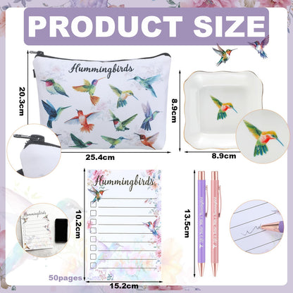 Dansydaisy 4 Pcs Hummingbird Valentine's Day Women Gifts Include Ring Dishes, Ballpoint Pen, Sticky Notes to Do List, Makeup Bag, for Wife Sister Best Friend, for Birthday Christmas Gifts