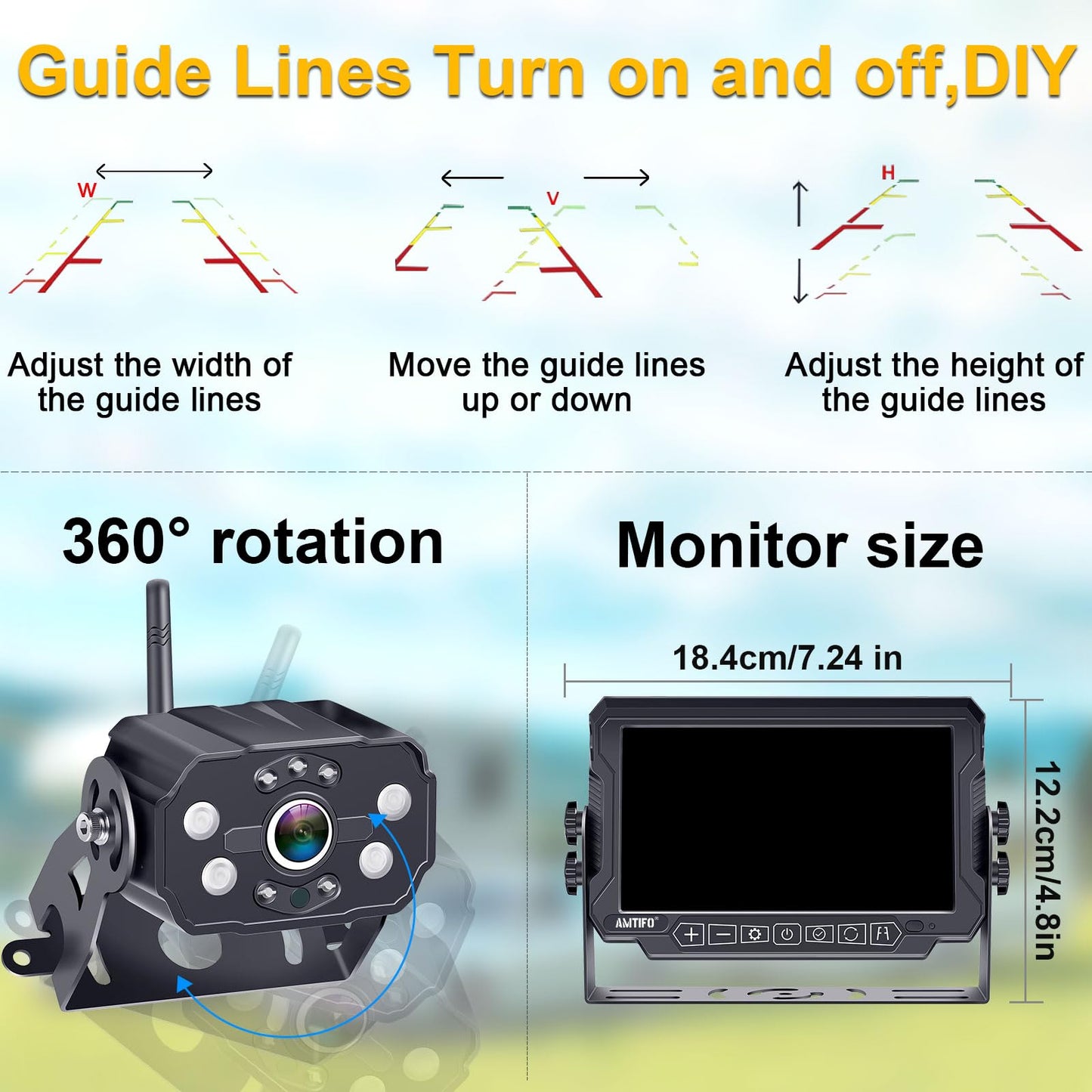 AMTIFO Wireless RV Backup Camera System - 2 HD 1080P Cameras with 7" Split-Screen Monitor,Compatible with Furrion Pre-Wired RVs,Loop Recording,Night Vision,Easy Install for Trailers Campers Trucks
