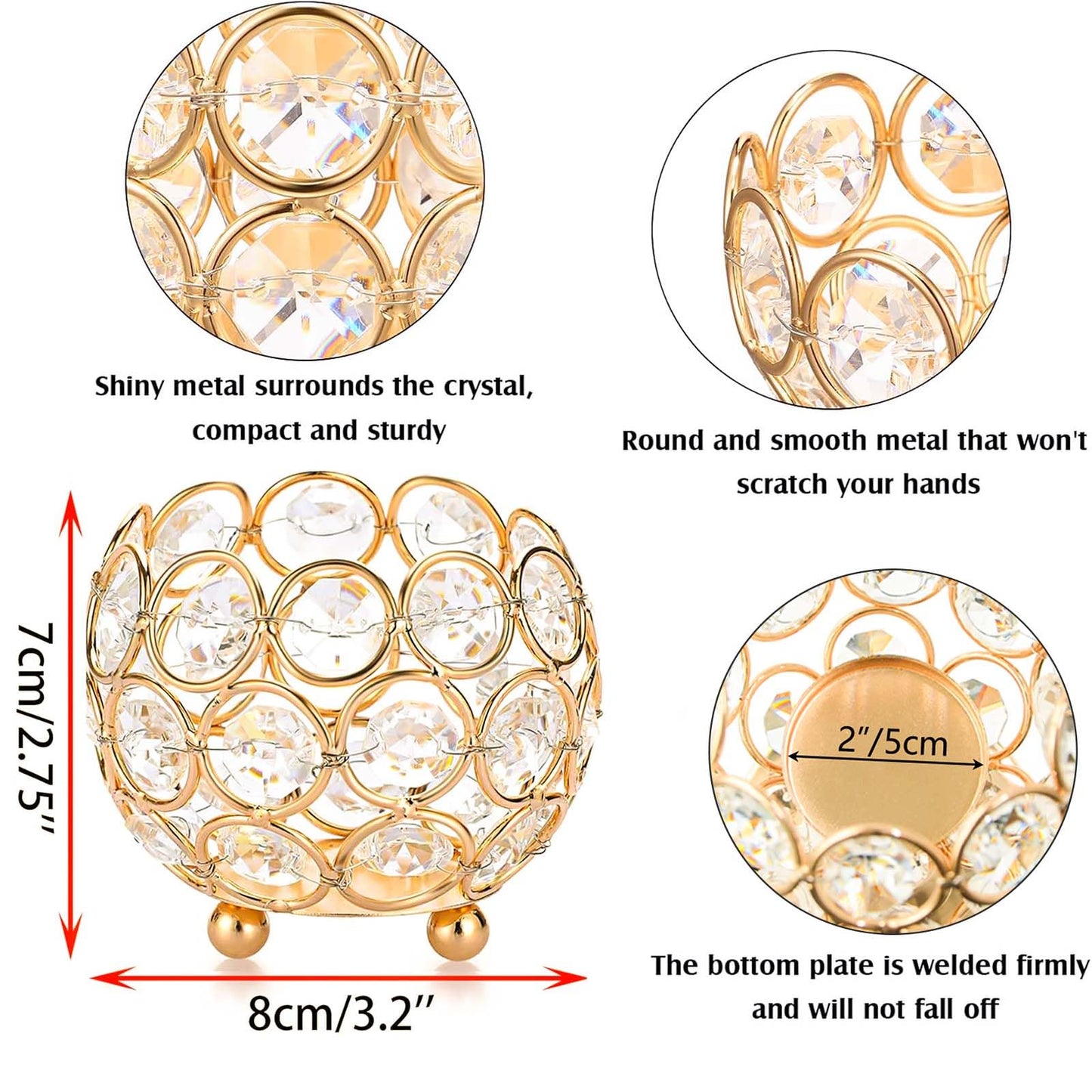 kolnlala 4 Pcs Crystal Tealight Candle Holders for Table Centerpiece,Elegant Wedding Table Centerpiece for Home Decor, Birthday Party, Romantic Events | Giftable Decorative Accent (4, Gold)