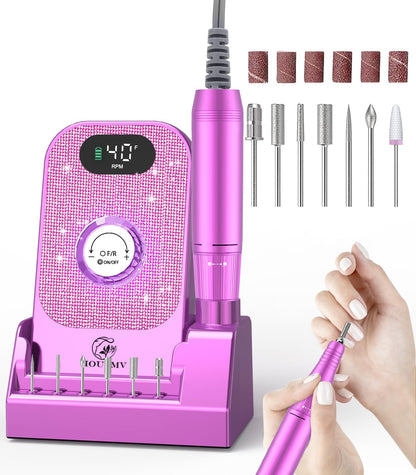 Portable Nail Drill Electric File: 40000RPM Professional Rechargeable Nail E-File Machine, Cordless Nail Drill with Bits & Base for Acrylic Nails Remove Nail Gel Polish Manicure for Salon Home, White