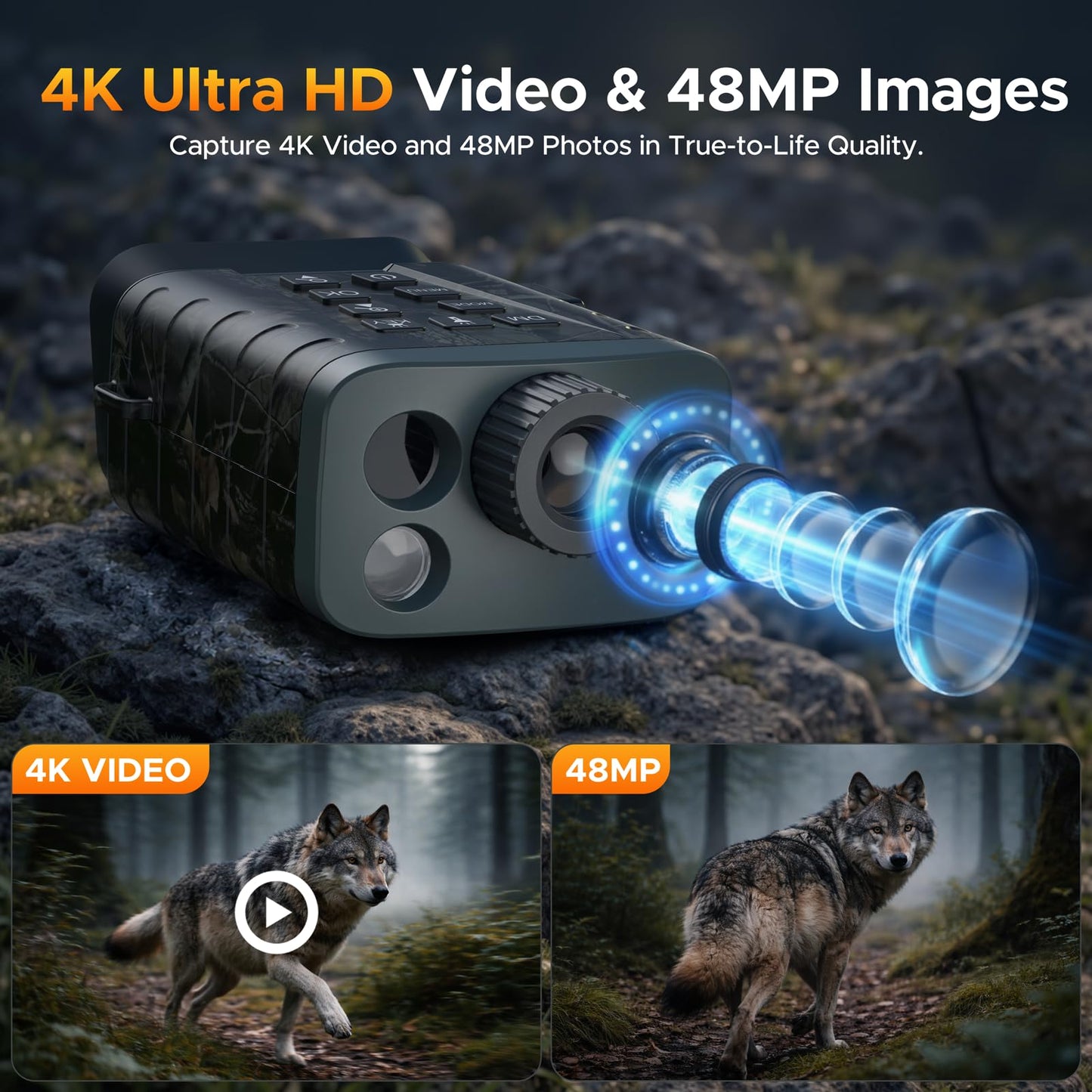 Night Vision Binoculars with 1200Yd Laser Rangefinder, 4K Video & 48MP Photo, 18X Digital Zoom Infrared Night Vision Goggles, 5000mAh Rechargeable for Wildlife Observation, Camping & Night Outdoor Use