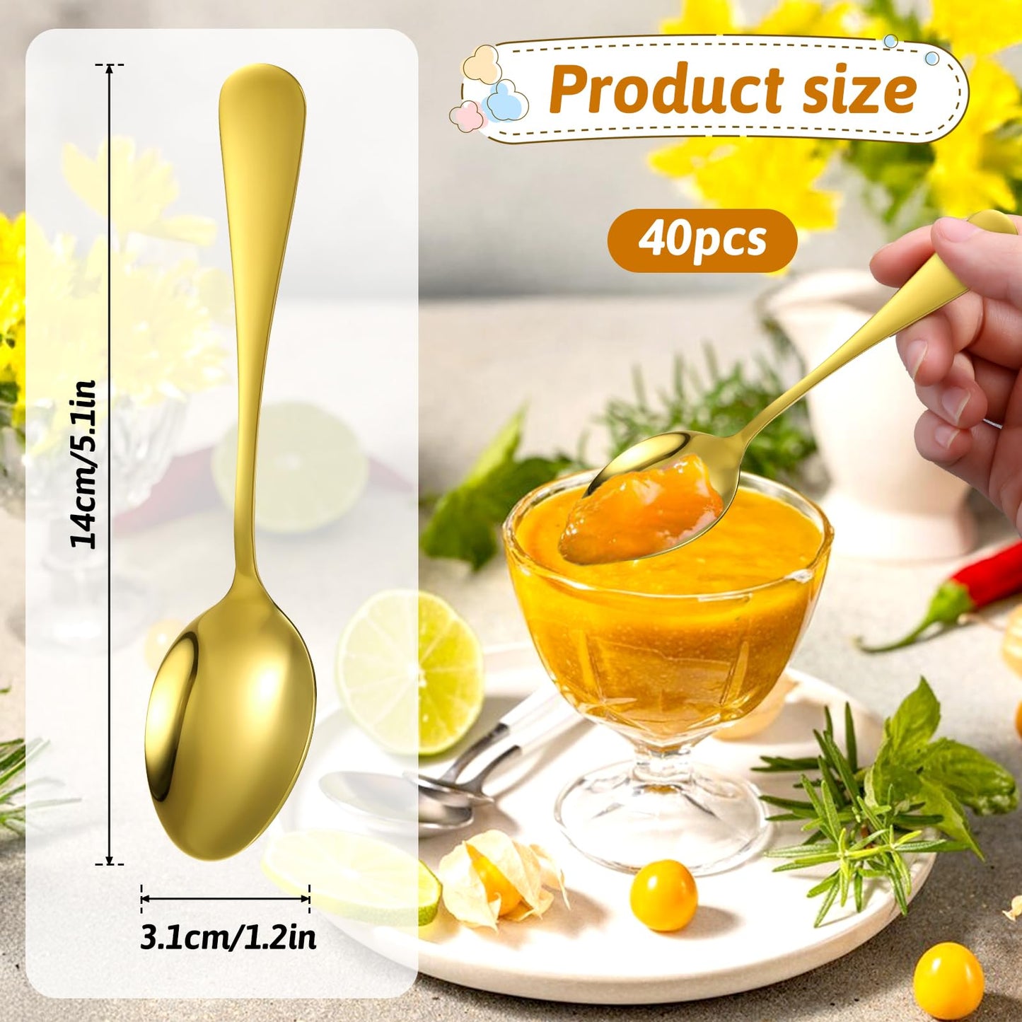 40 Pcs Gold Spoons for Coffee Demitasse Espresso Mini Stainless Steel Gold Dinner Flatware Dessert Coffee Tea Sugar Spoons Teaspoons for Restaurant Hotel Wedding Home Party Latte Stirring Spoon