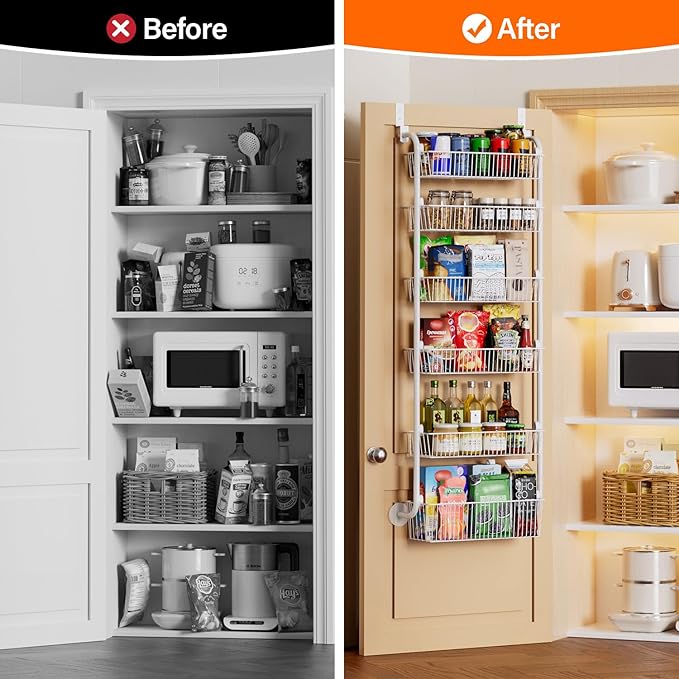 Delamu Large Over the Door Pantry Organizer, 6-Tier Metal Pantry Door