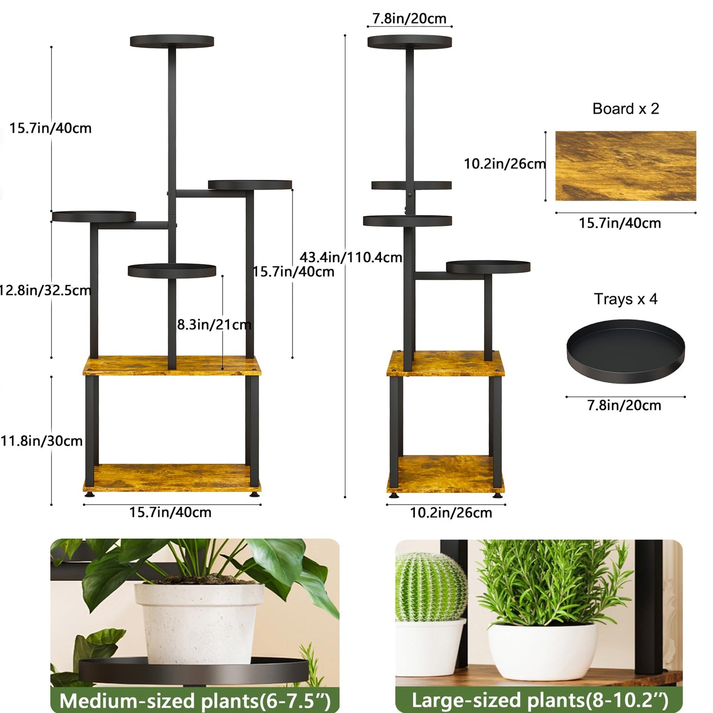 LMGVRZK Plant Stand 6 Tier Indoor Metal Plant Shelf for Multiple Plants Corner Tall Flower Holders for Living Room Bedroom Patio Balcony, Black (6 Tier-Extra Large-Black+Rustic Brown)
