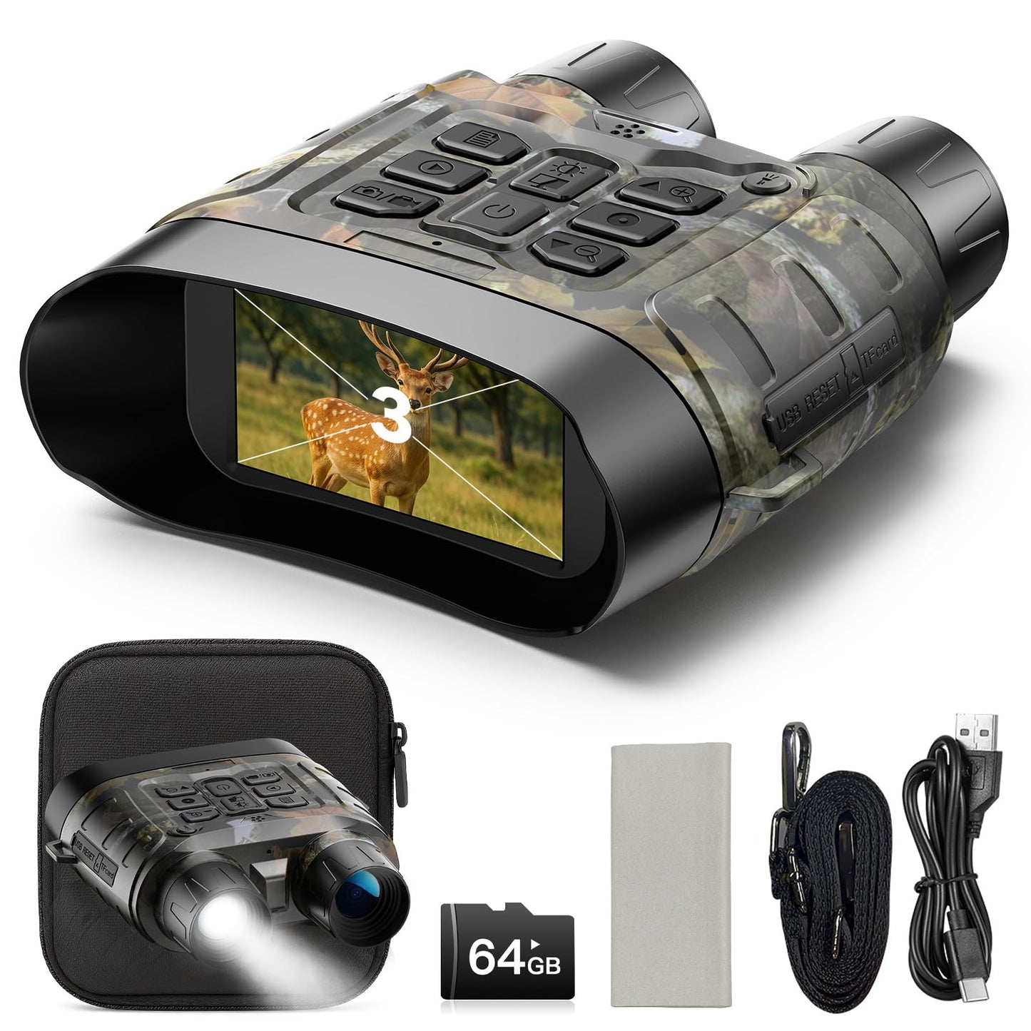 Night Vision Goggles, Full-Color 4K HD Infrared Goggles Night Vision Binoculars for Hunting with 64GB TF Card - Digital Electronics Gift - Perfect for Wildlife Observation, Security Surveillance