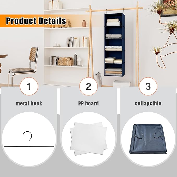 Hanging Closet Organizer and Storage 5-Shelf, Easy Mount Foldable Hanging