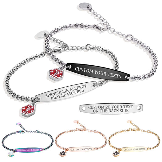 MOTICIUS Personalized Medical Alert Bracelets for Women Custom Medical Bracelet Medic Alert ID Bracelets for Women Customized Bracelet Type 1 Type 2 Diabetes Accessories Autism Epilepsy Asthma (Style 1)