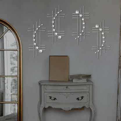 ZEXUIRU 4 Set Bling Metal Wall Art Jeweled Crystal Hang Wall Decor Rhinestone Diamond Iron Abstract Wall Sculpture 16.7 * 7inch Silver