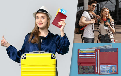 Red RFID Genuine Leather Passport Wallet