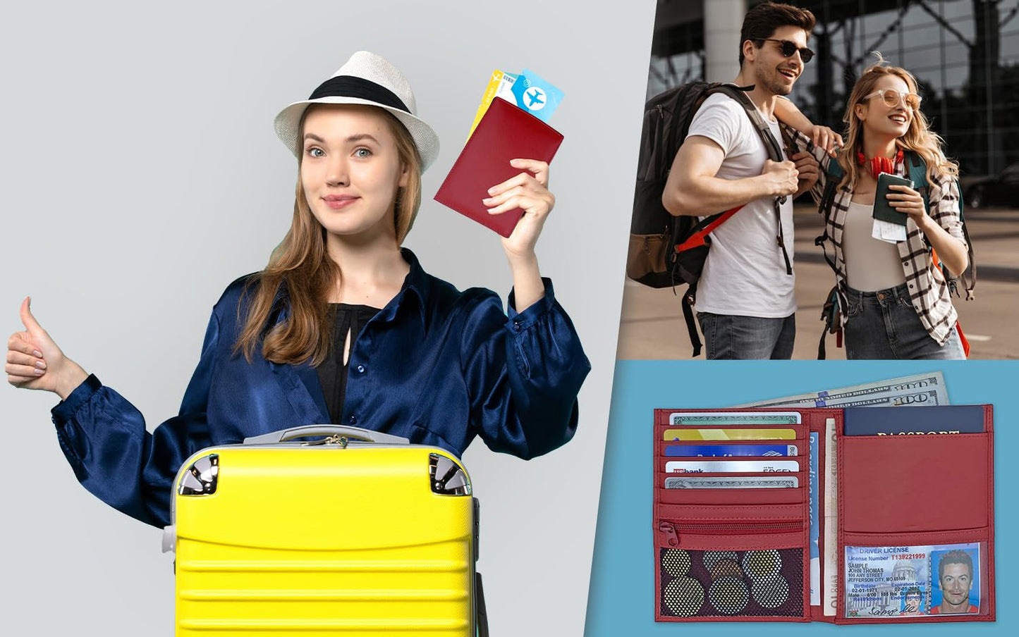 Red RFID Genuine Leather Passport Wallet