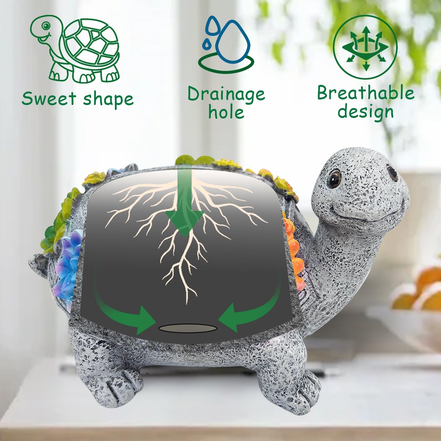 ASDFG 2pcs Small Turtle Planter Window Decor - Resin Succulent Plant Pot with Drainage Hole, Cute Planters for Indoor Plants, Unique Flower Pot Office/Home/Desktop Decoration, Ideal Gifts for Women