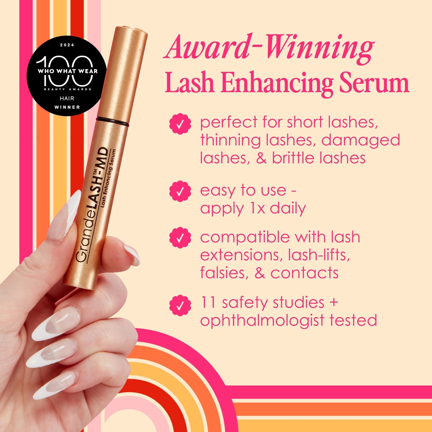 Grande Cosmetics GrandeLASH-MD Lash Enhancing Serum - Award-Winning Formula for Longer, Thicker-Looking Lashes - 4 ml