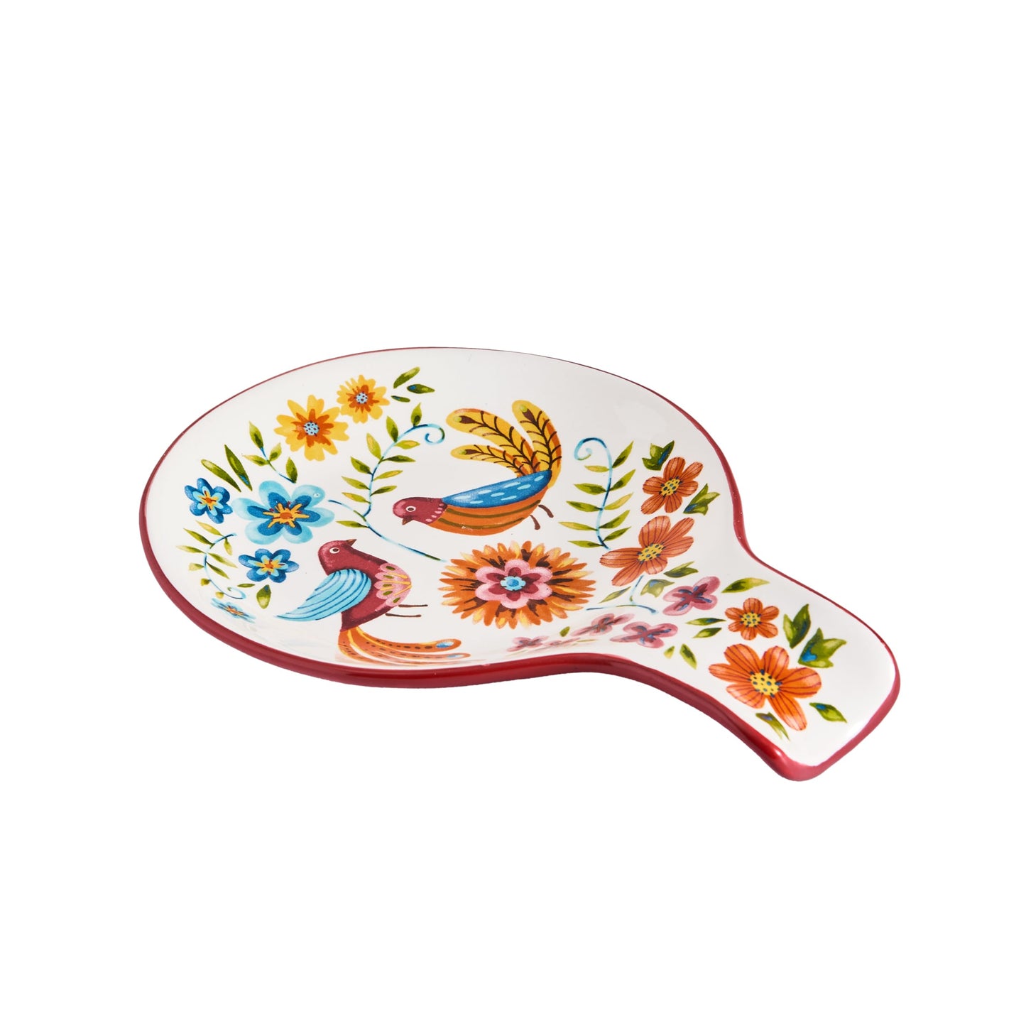 Bico Red Spring Bird Spoon Rest for Stove Top, Ceramic Spoon Holder for Kitchen Counter, Easy to Clean Coffee Spoon Rest Dishwasher Safe, Kitchen Cooking Utensil Rest for Ladles Spatula