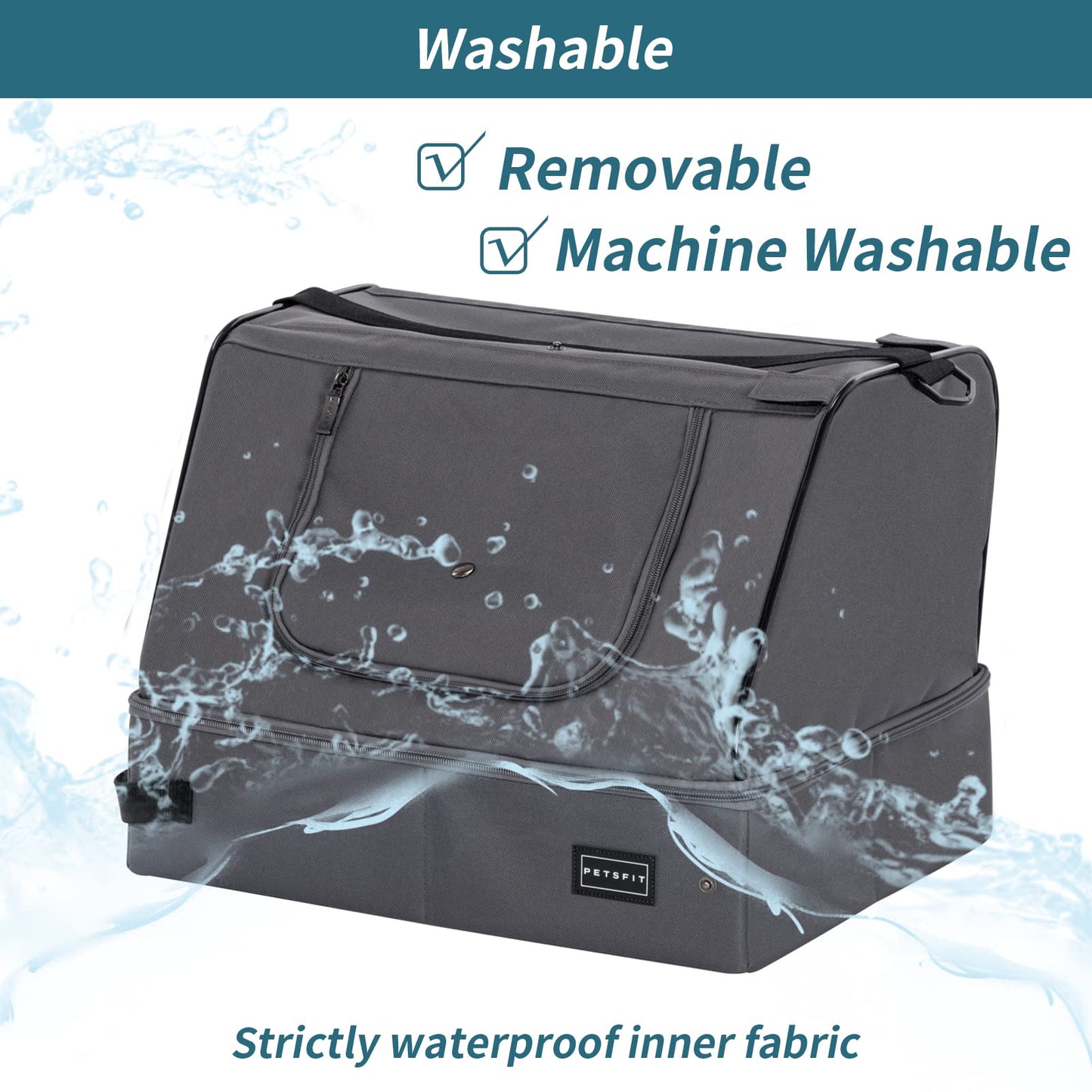 Petsfit Litter Box with Lid, Waterproof Bottom, High Cover Enlosure, Standard Cat Litter Boxes, Leak-Proof, Lightweight Gray, 40cm x 30cm x 12cm