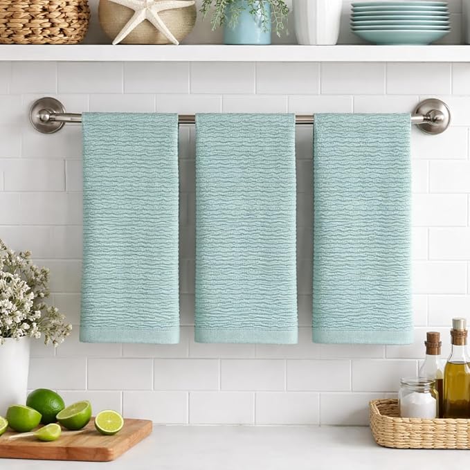 Seafoam Light Sage Aqua Mineral Green Kitchen Hand Dish Towels: Oversized 28" x