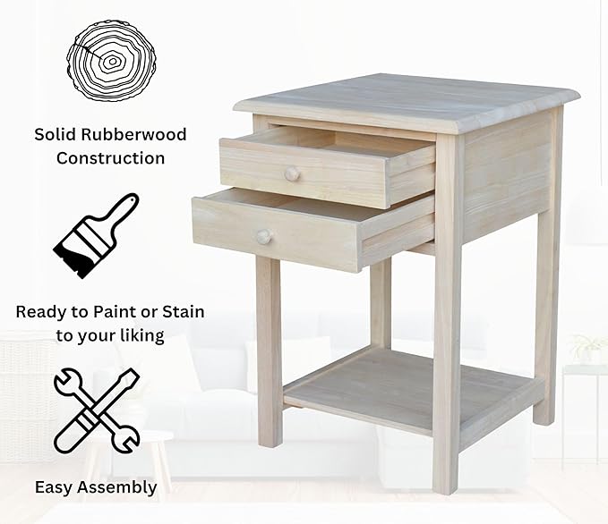International Concepts, 25.6"H Rectangular Lamp/ End/ Side Table, 2 Drawers
