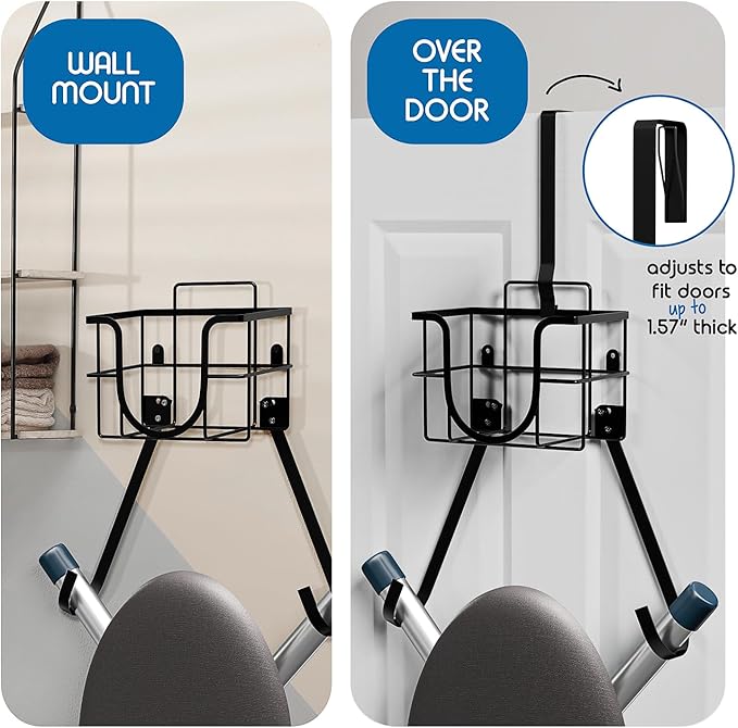 Ironing Board Holder Wall Mount & Over The Door Hanger, Laundry Room Ironing