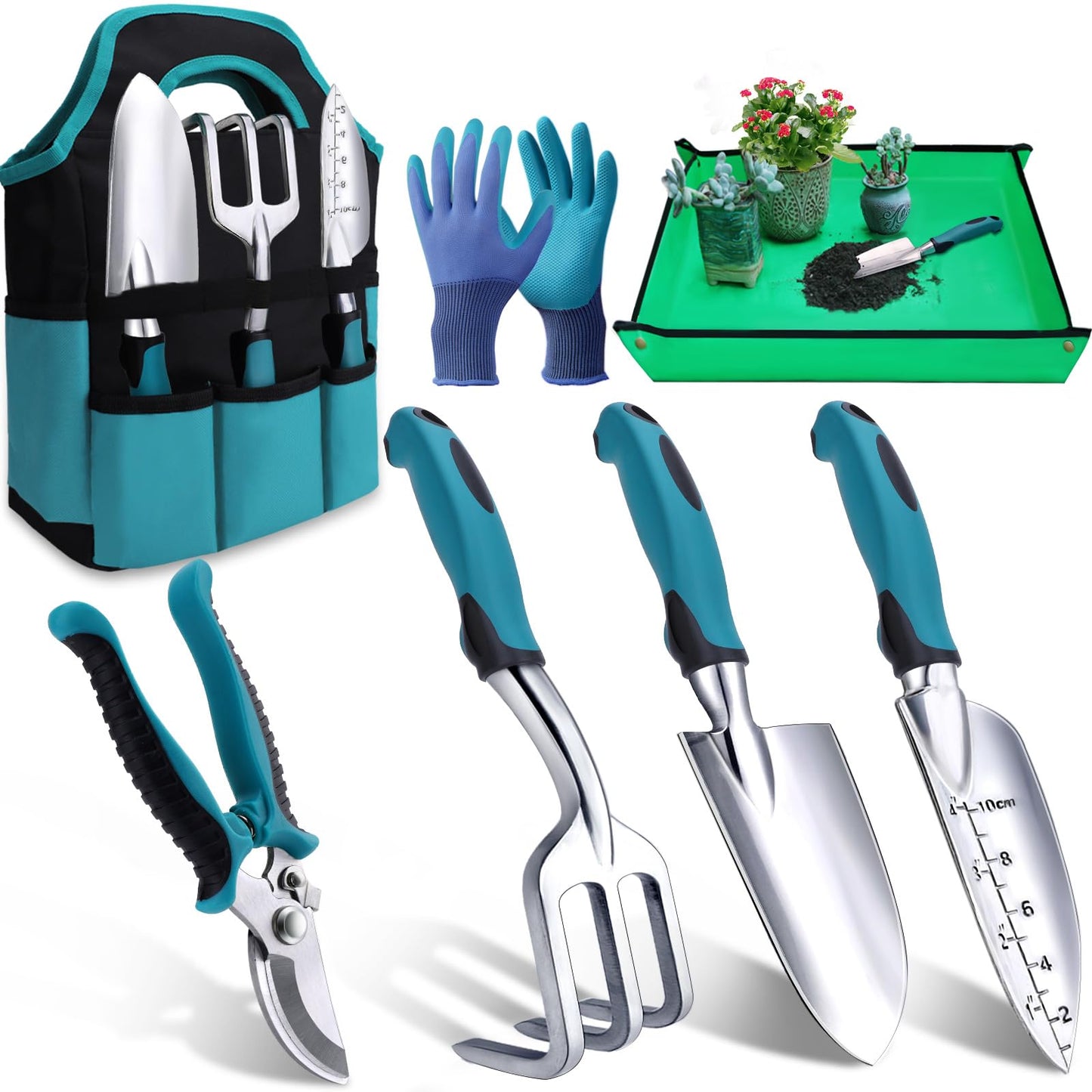 Kynup 7-Piece Garden Tool Set - Aluminium Alloy Heavy Duty Garden Tools, Lightweight Rust-Proof Gardening Kit