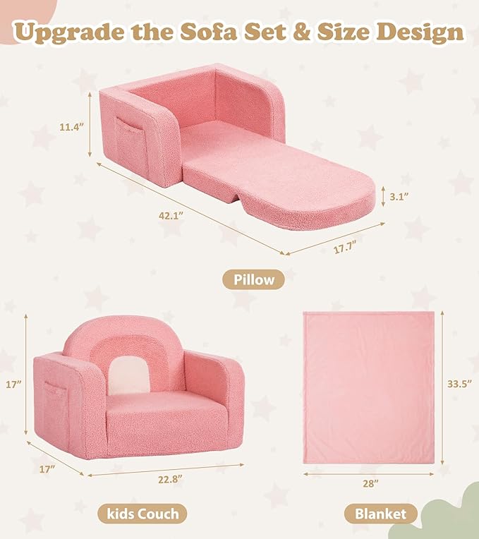 Foryoomi Kids Couch, 2-in-1 Soft Toddler Couch Fold Out