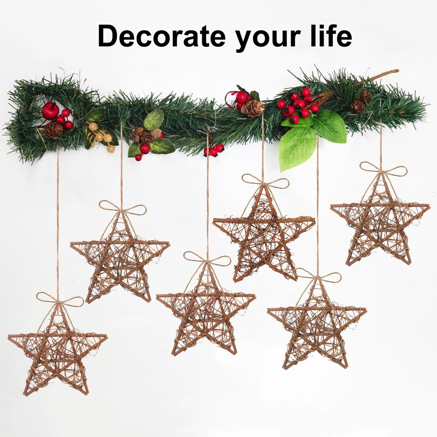 KUKLIPJIM 8 Pcs 12 Inch Star Shaped Natural Grapevine Wreath Set, Hand-Woven Vine Branch Wreaths for DIY Crafts, Christmas Decorations, Home & Event Styling