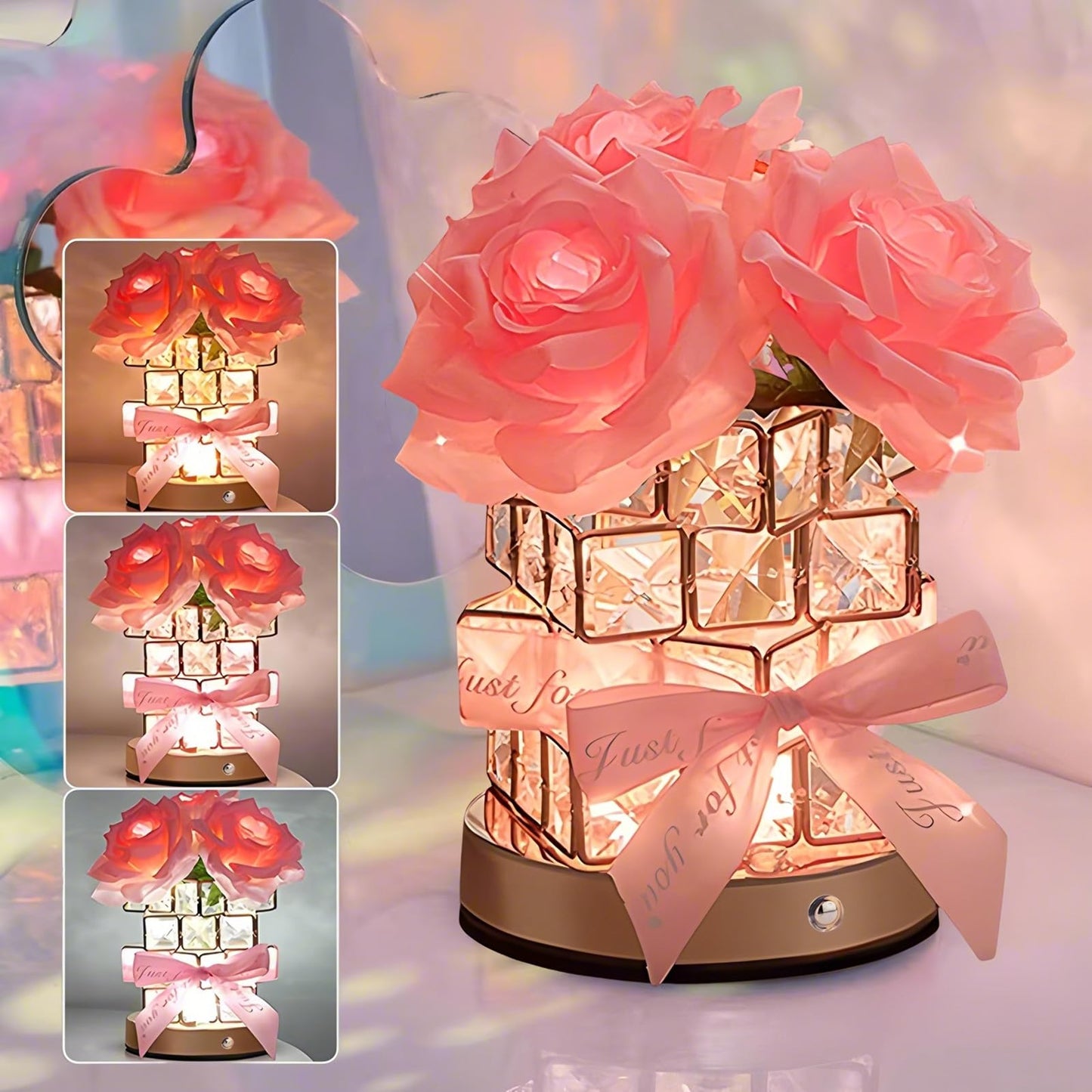 Rose Flower Lamp,Rose Gifts for Women Mother,Rechargeable Cordless Touch Small Flowers Night Light,3-Colour Stepless Dimming Crystal Bedside Lamps,Birthday Gifts for Mom Wife Girlfriend Home Decor