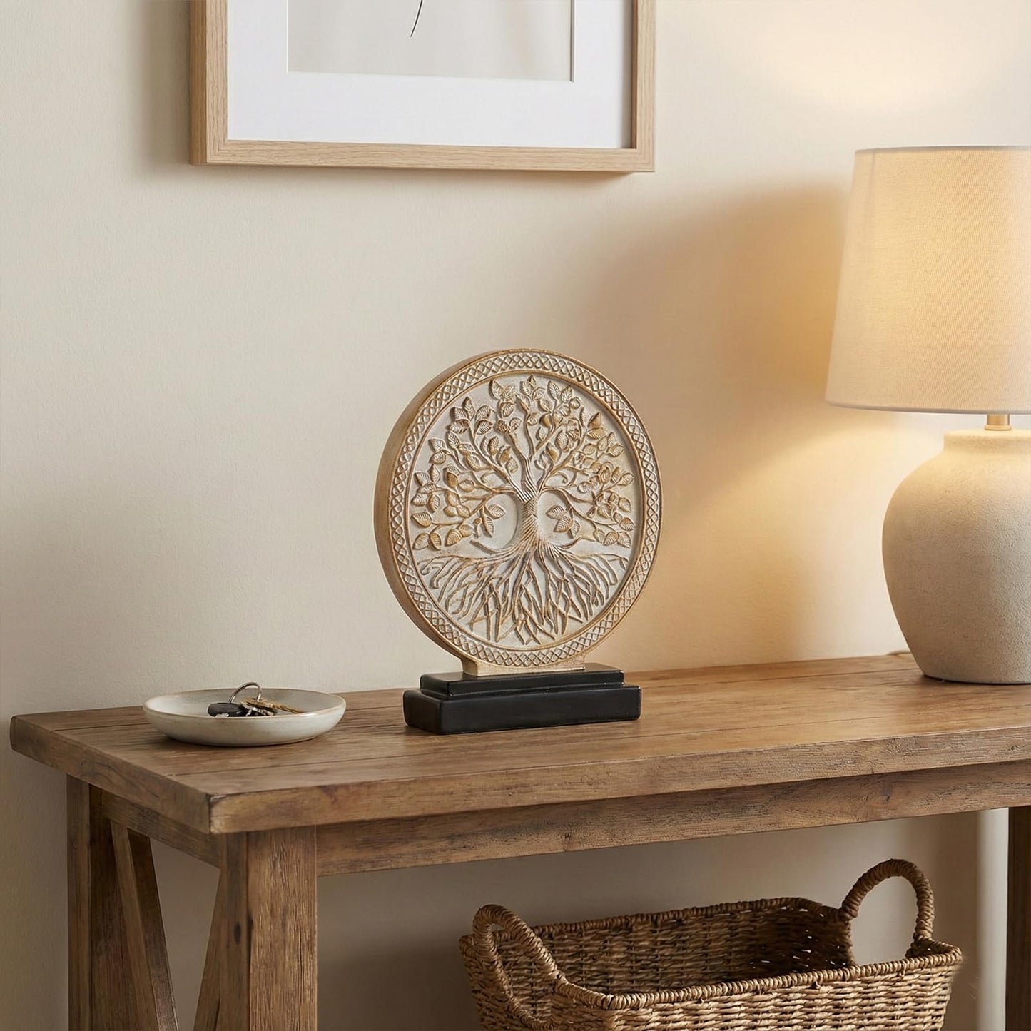 LCCCK Tree of Life Statue, Resin Round Tree Sculpture for Cabinet Decor, Shabby Chic Knick Knacks, Living Room Mantle Entryway Table Top Accent, Symbolic Family Roots Home Decor
