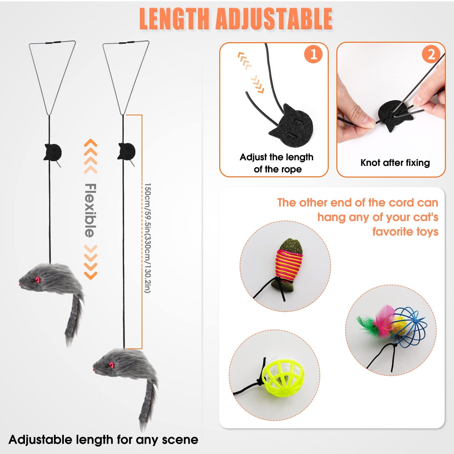 FYNIGO 2 Pcs Self Play Hanging Door Cat Mouse Toys for Bored Indoor Adult Cats Kitten,Interactive Cat Mice Toys for Hunting Exercising Eliminating Boredom, for All Breeds
