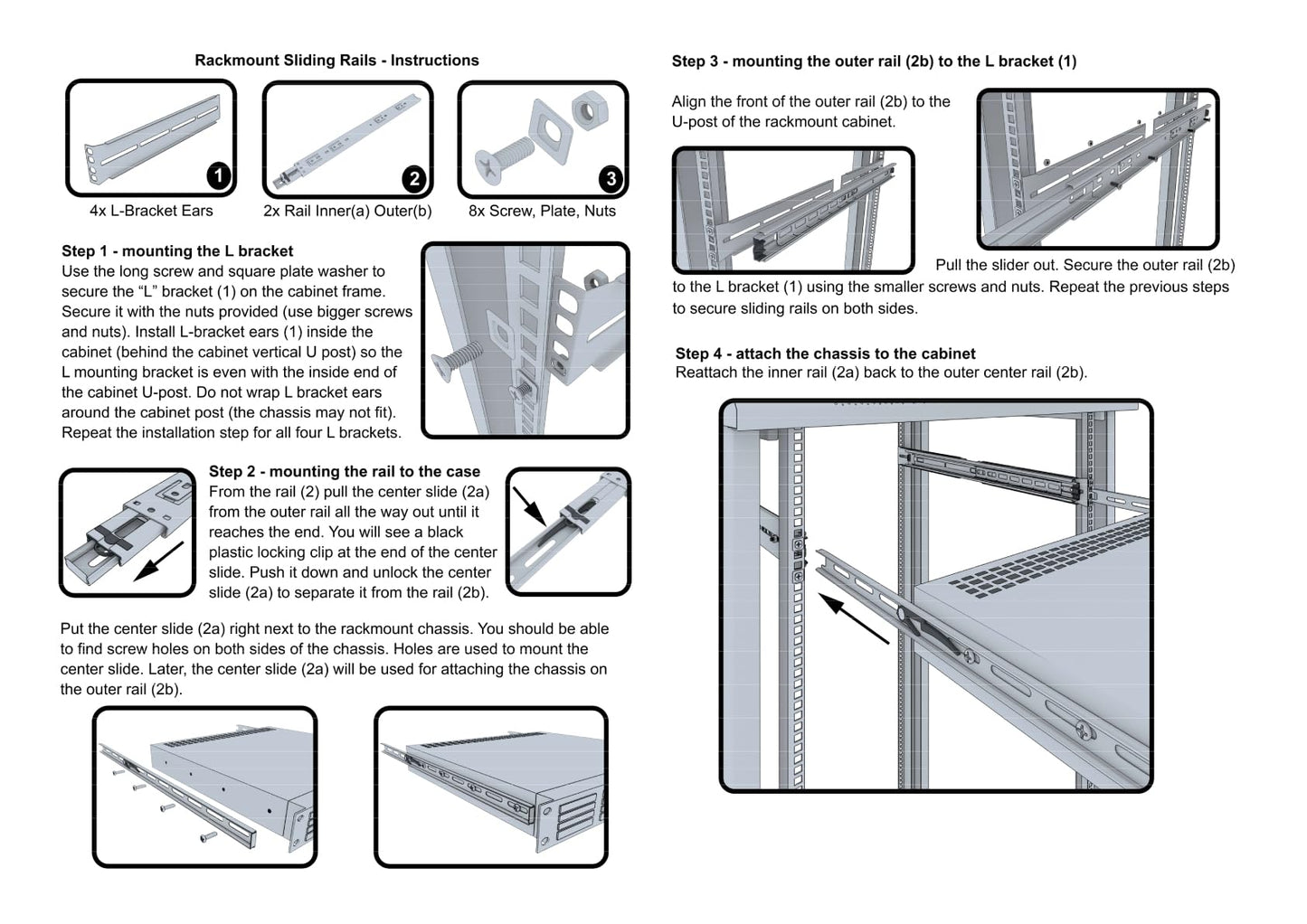 Rackmount Sliding Rails - Kit for 1U-4U Chassis (Adjustable 18" to 25" Depth) 2 or 4 Post Mount Sliders for Server Case (Compatible with Any Standard Rack, Cabinet, Computer Enclosure) Tupavco TP1811