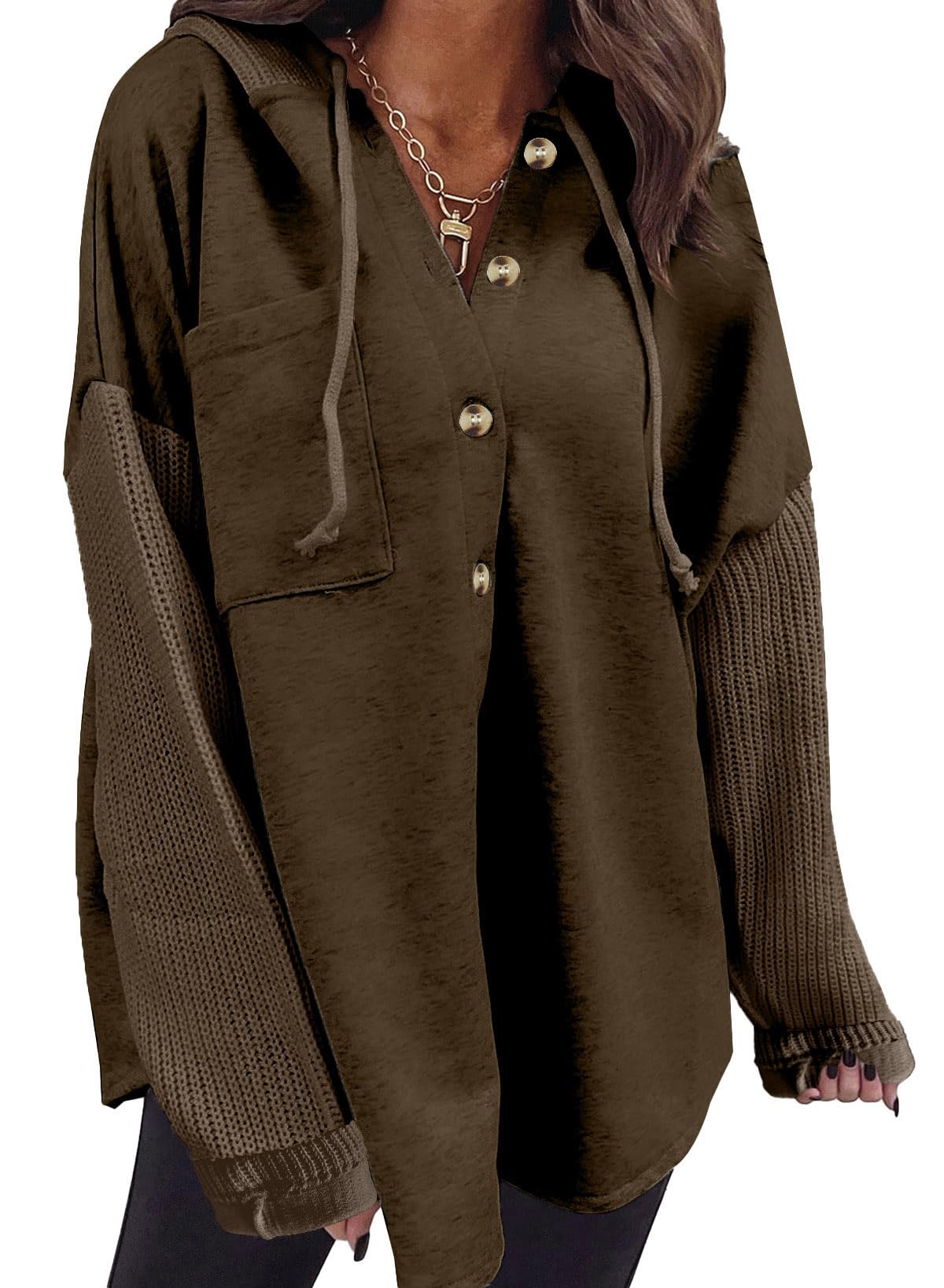 SHEWIN Oversized Sweatshirt for Women Loose Fit Casual Long Sleeve Button Hooded Sweatshirts Hoodies with Pocket