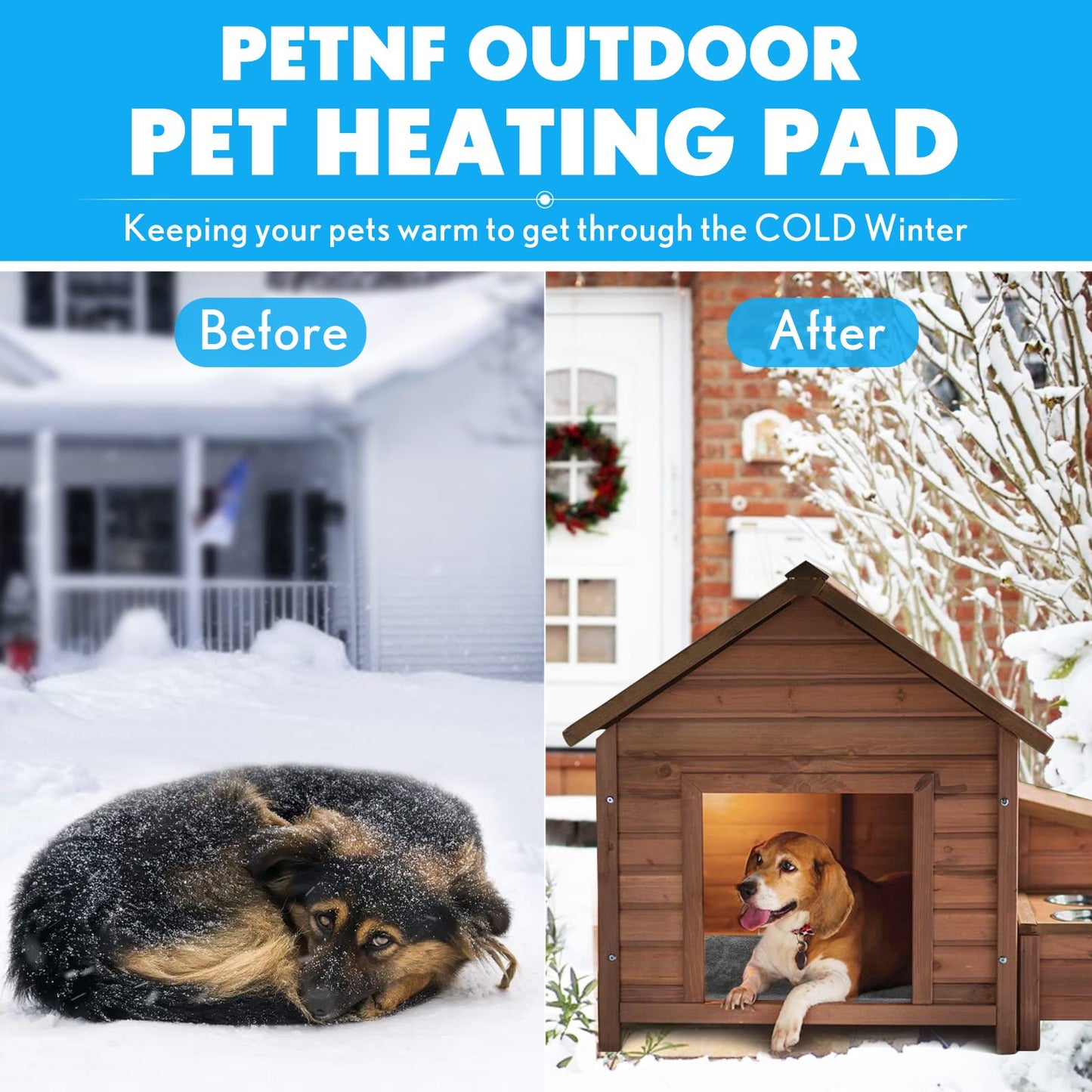 PETNF Outdoor Pet Heating Pads for Dog,Soft Electric Blanket Auto Temperature Control,Heated Mat for Dog House,Whelping Supply for Pregnant New Born Stray Feral Cat Puppy,Safe