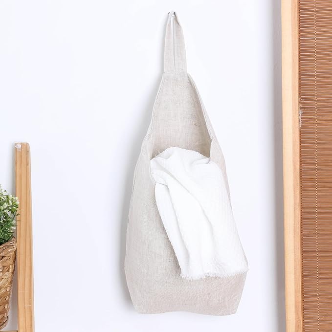 100% Linen Hanging Storage Bags Baskets 2 Pcs, Small Wall Storage Bag