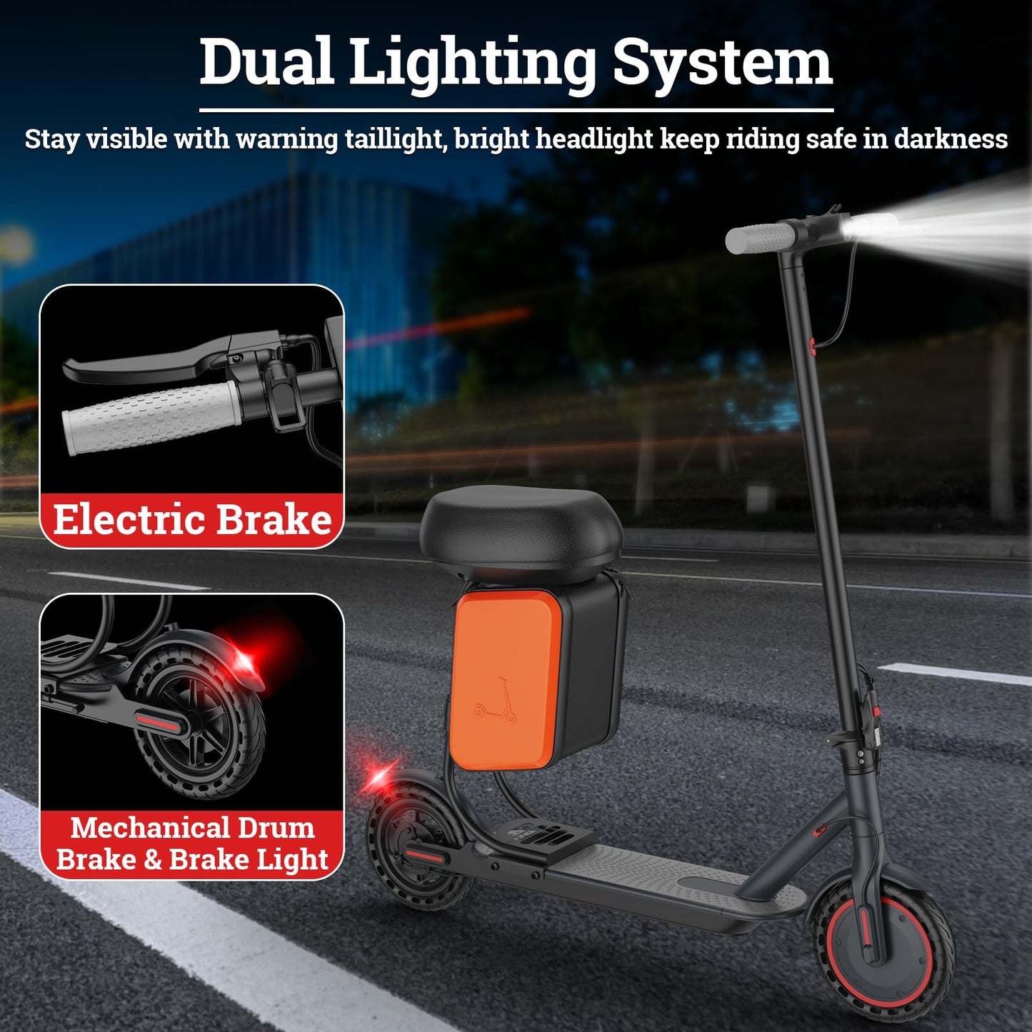 Qlaway 8.5" Aluminum Alloy Frame E Scooter for Adults 19 MPH Sport Escooter 350W Motor, Electric Scooter Up to 22 Miles Range, Bearing 265 LBS/APP Control/Seat