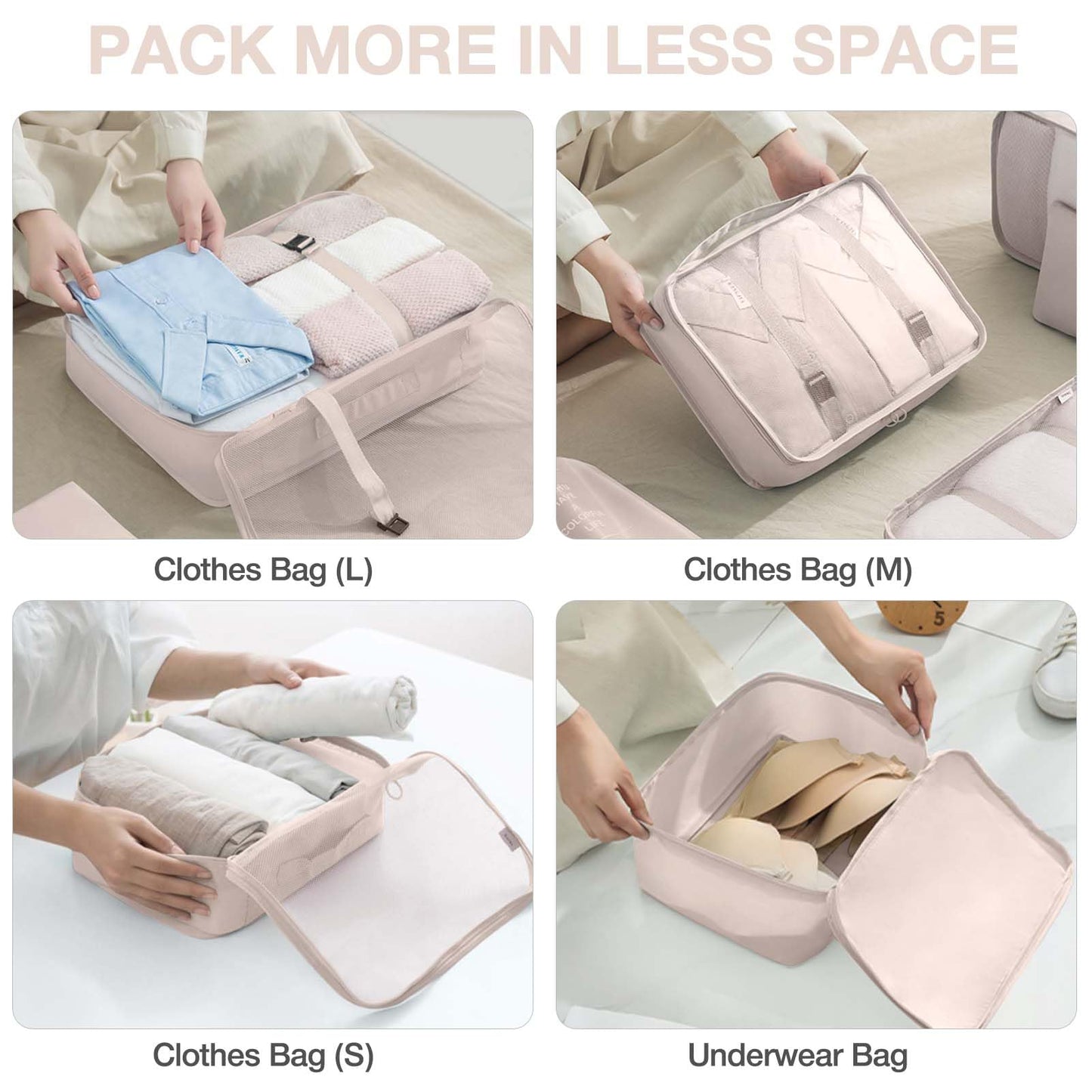 9 Set Packing Cubes for Suitcases,Packing Cube with Shoe, Cosmetics, Clothing, and Accessories Bags Packing Cubes for Travel Luggage Organizer Women Men(Beige)